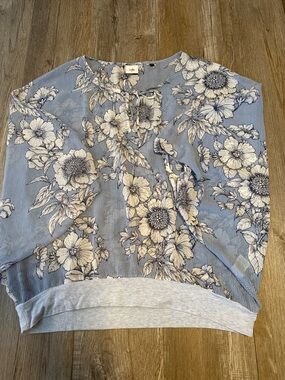CAbi Sirena Floral Striped Dolman Blouse Top Sheer Blue White Womens Medium